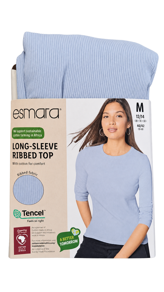 Esmara Women’s Long-Sleeve Ribbed Top – Light Blue
