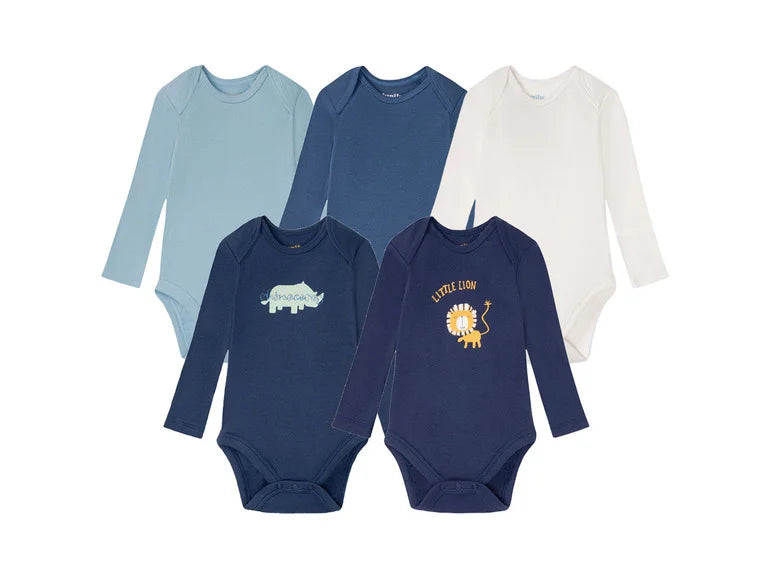 Lupilu Baby Long-Sleeve Bodysuits – 5 Pack