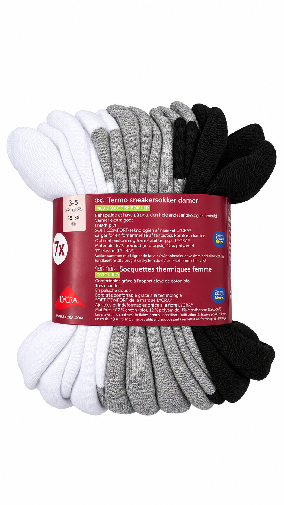 Thermal Sneaker Socks 7-Pack – White, Grey & Black