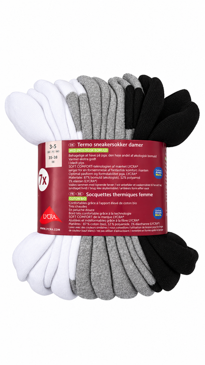 Thermal Sneaker Socks 7-Pack – White, Grey & Black