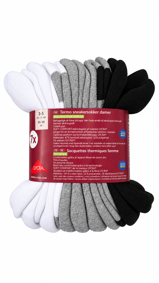 Thermal Sneaker Socks 7-Pack – White, Grey & Black