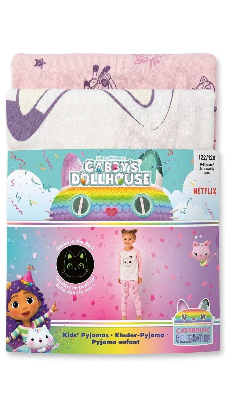 Gabby’s Dollhouse Kids’ Pyjama Set – Pink and White