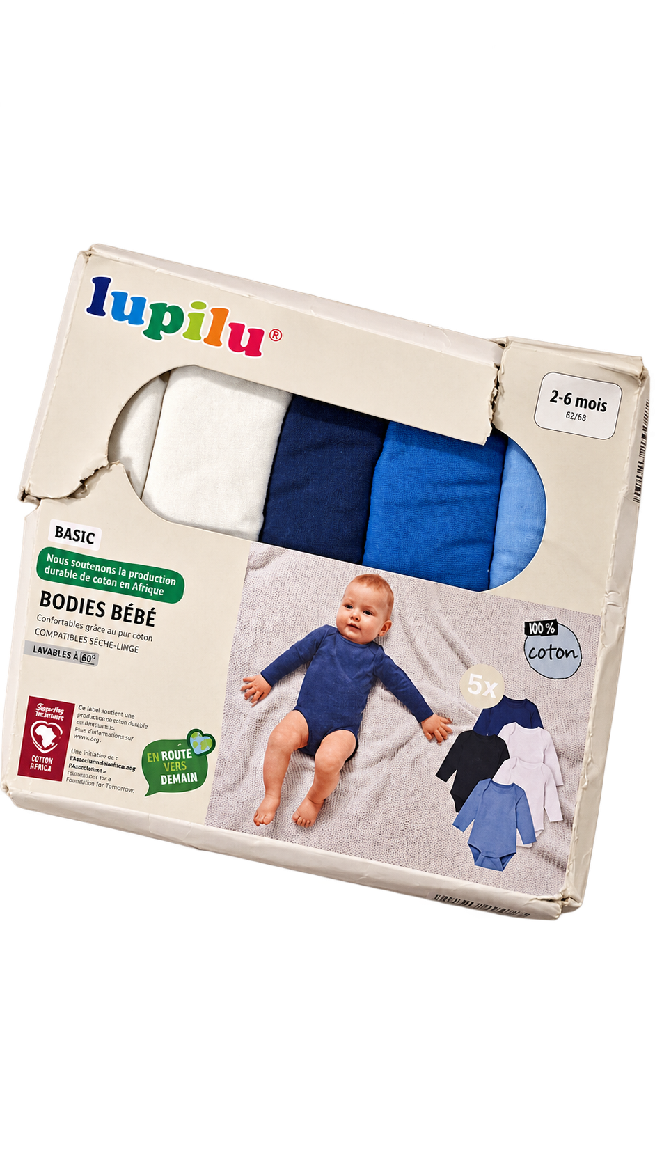 Lupilu Baby Long-Sleeve Bodysuits 5-Pack