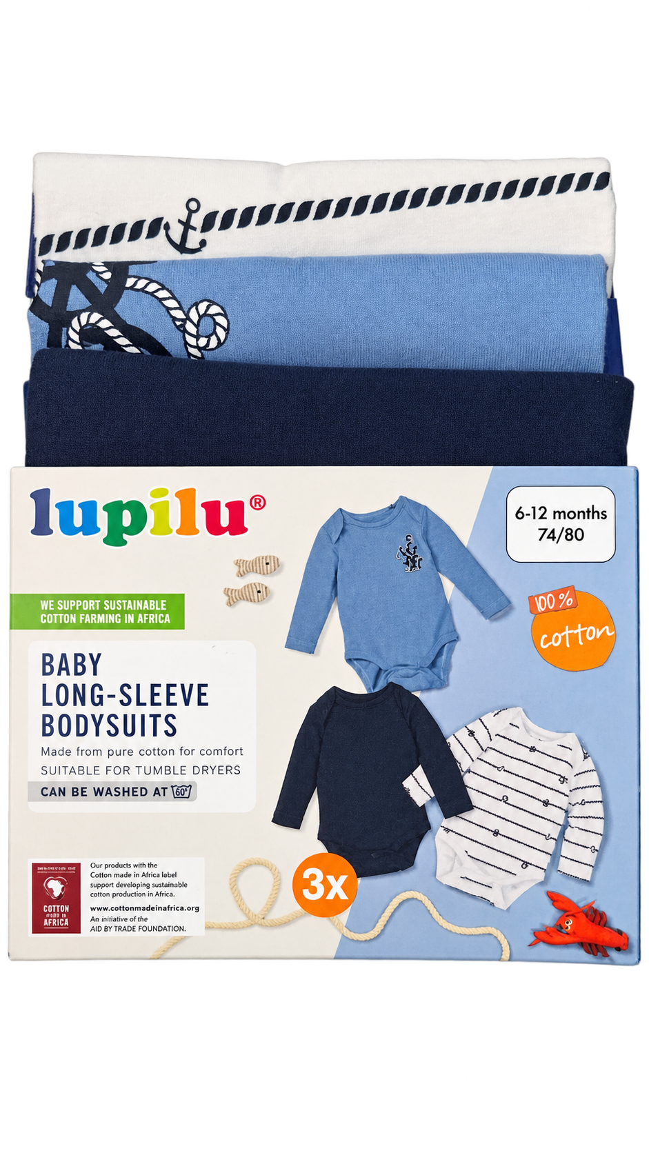 Lupilu Baby Long-Sleeve Bodysuits 3-Pack