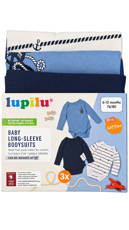 Lupilu Baby Long-Sleeve Bodysuits 3-Pack