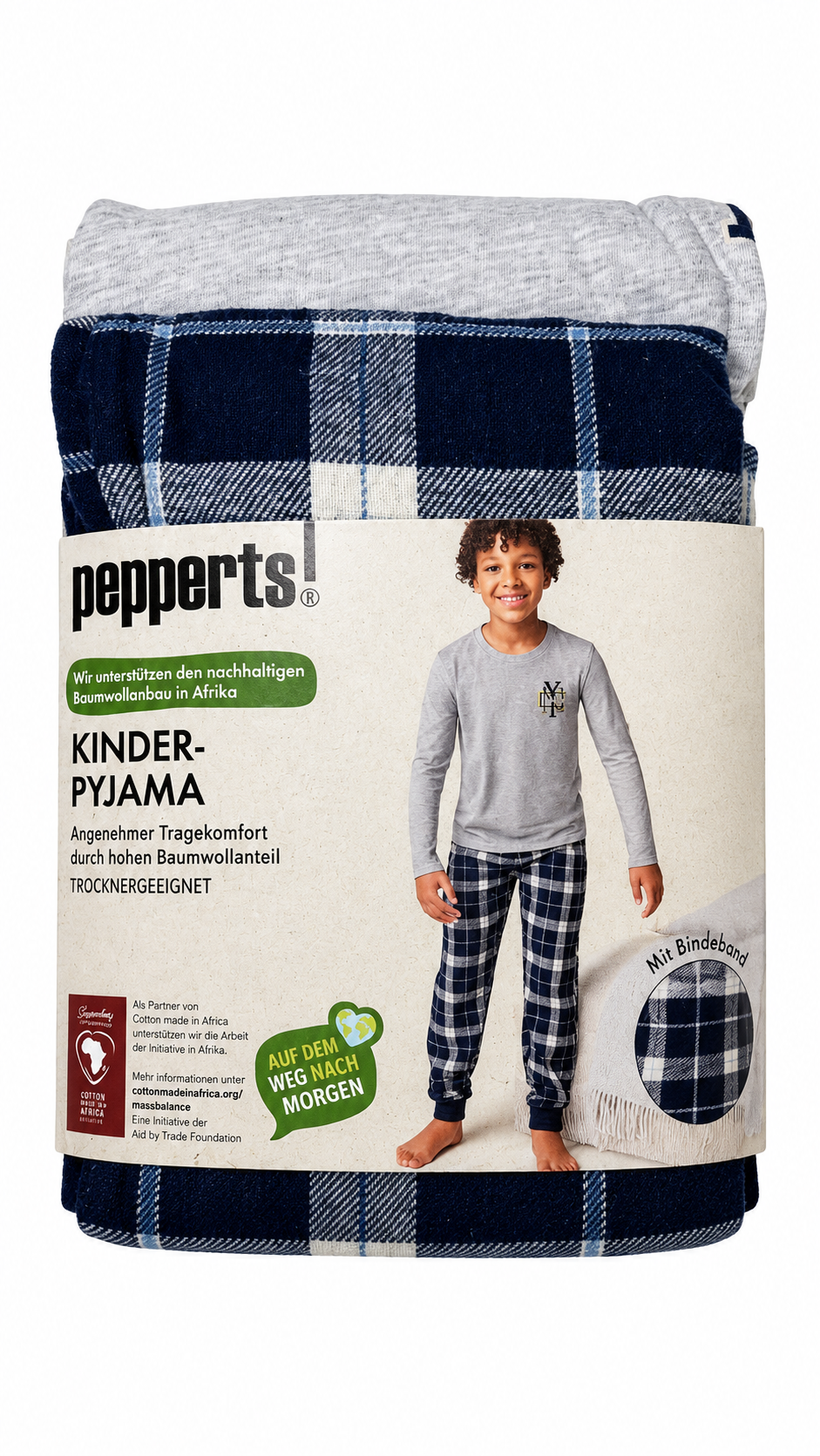 Pepperts Kids’ Pyjama Set – Grey & Navy Check