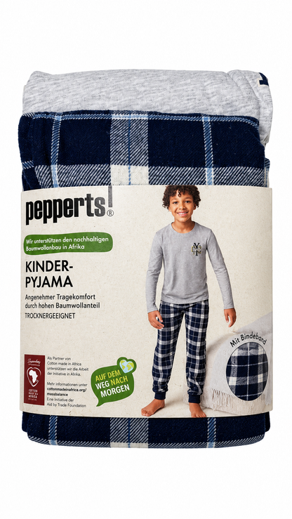 Pepperts Kids’ Pyjama Set – Grey & Navy Check