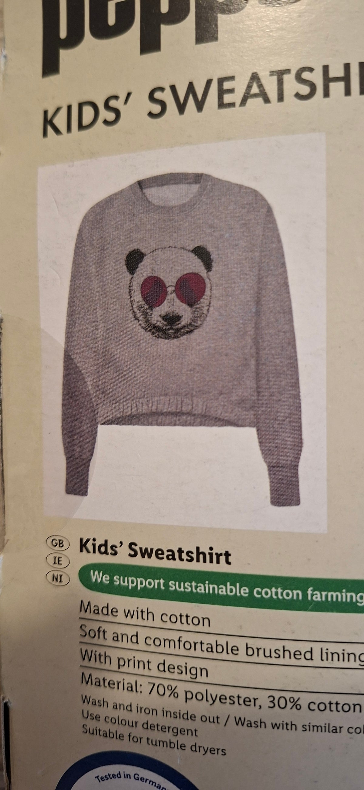 Pepperts Kids’ Sweatshirt – Grey Panda