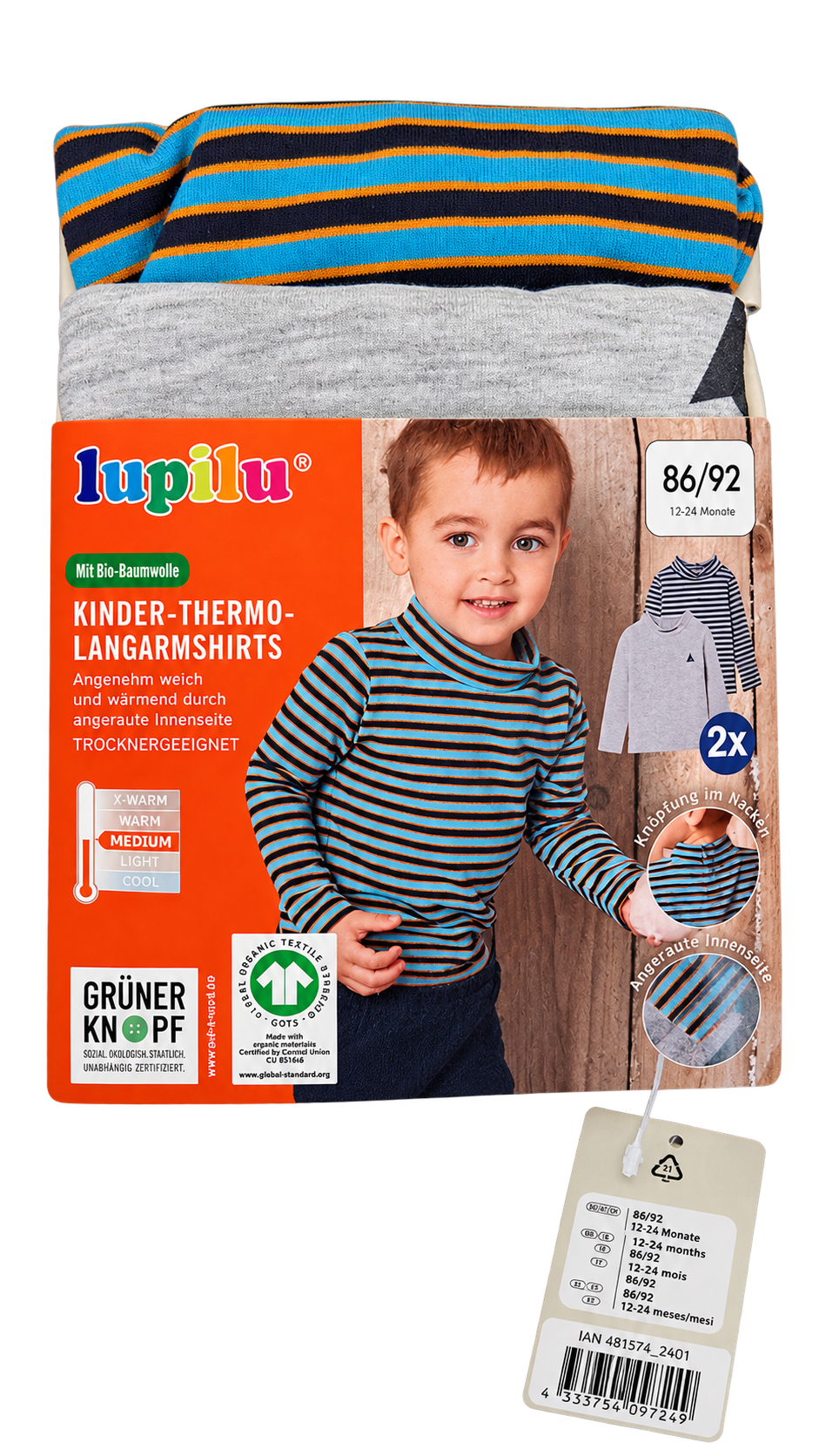 Lupilu Kids’ Thermal Long-Sleeve Tops 2-Pack