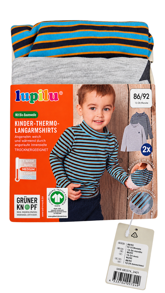 Lupilu Kids’ Thermal Long-Sleeve Tops 2-Pack