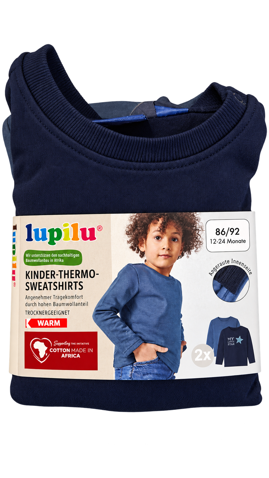 Lupilu Kids’ Thermal Sweatshirts 2-Pack – Navy & Blue