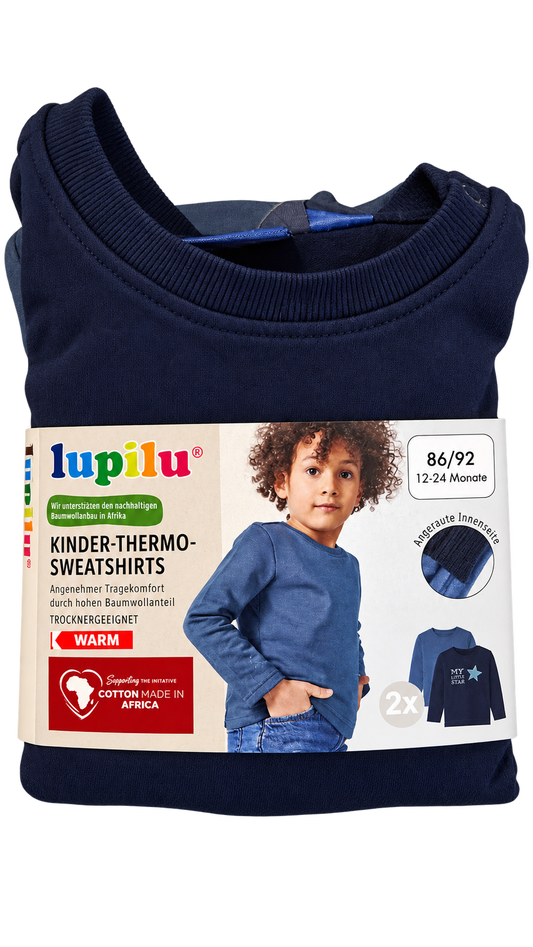 Lupilu Kids’ Thermal Sweatshirts 2-Pack – Navy & Blue