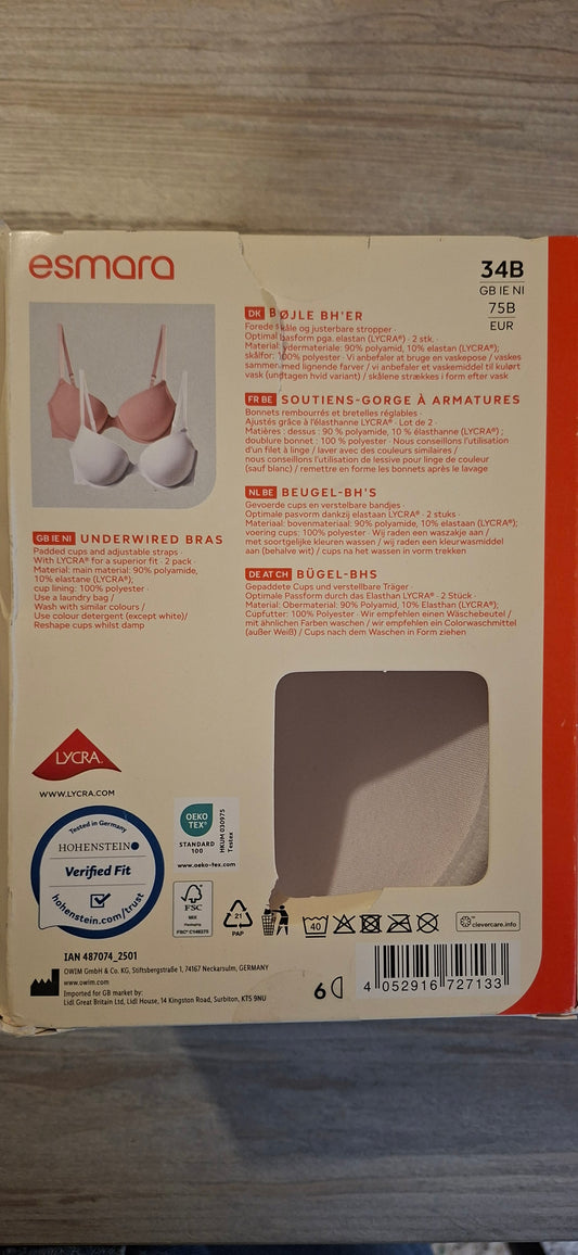 Esmara Women’s Underwired Bras 2-Pack – Rose and white
