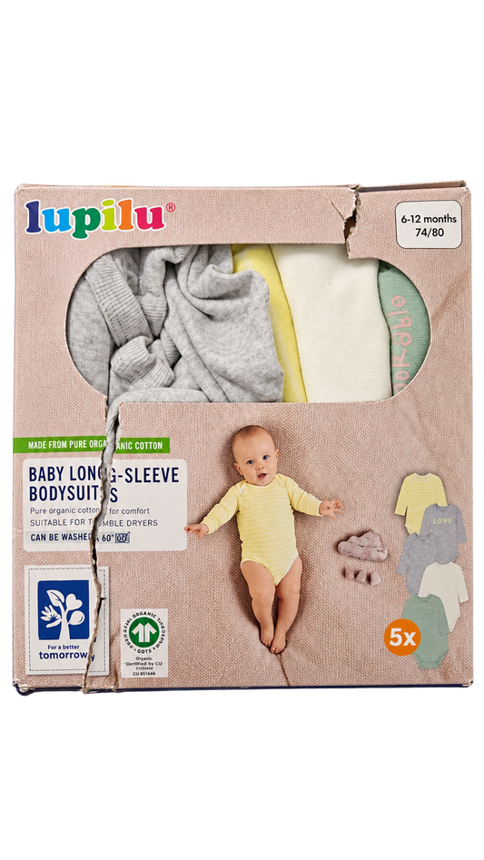 Lupilu Baby Long-Sleeve Bodysuits – 5 Pack