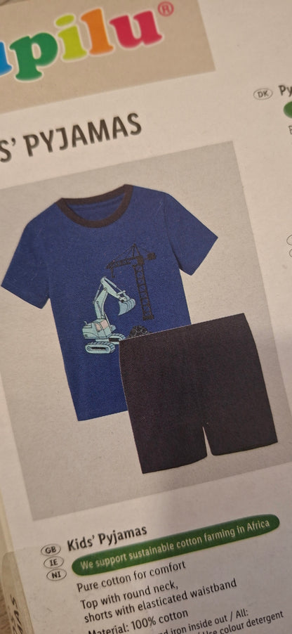 Lupilu Kids’ Construction Print Pyjama Set – Blue & Navy