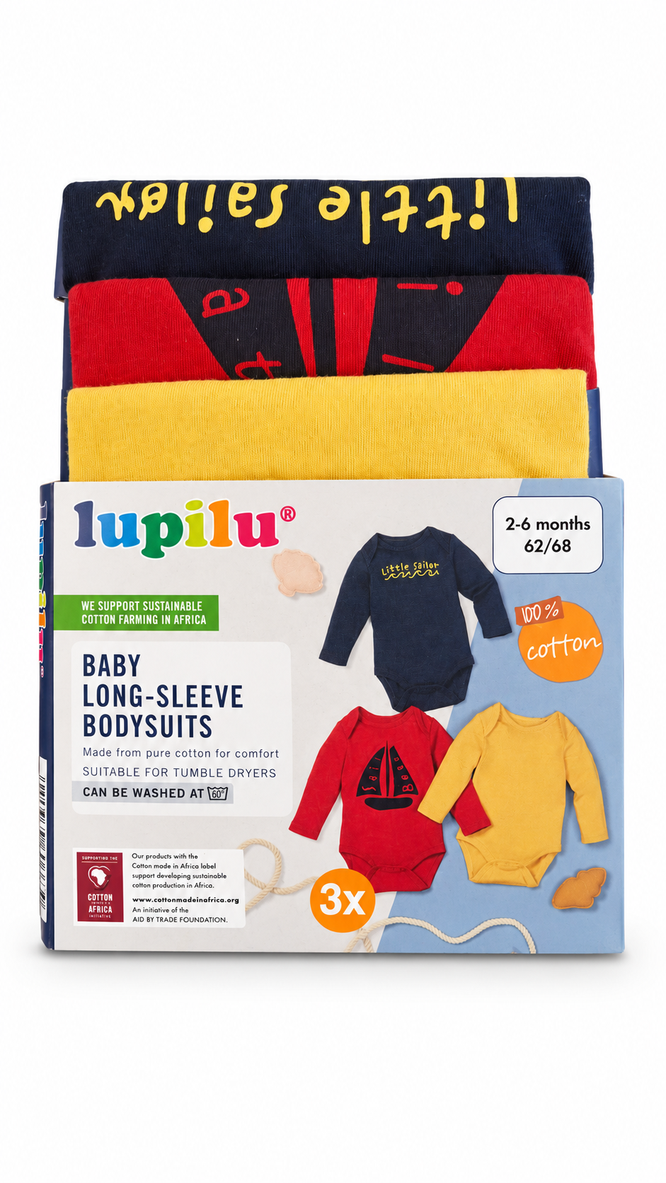 Lupilu Baby Long-Sleeve Bodysuits – 3 Pack