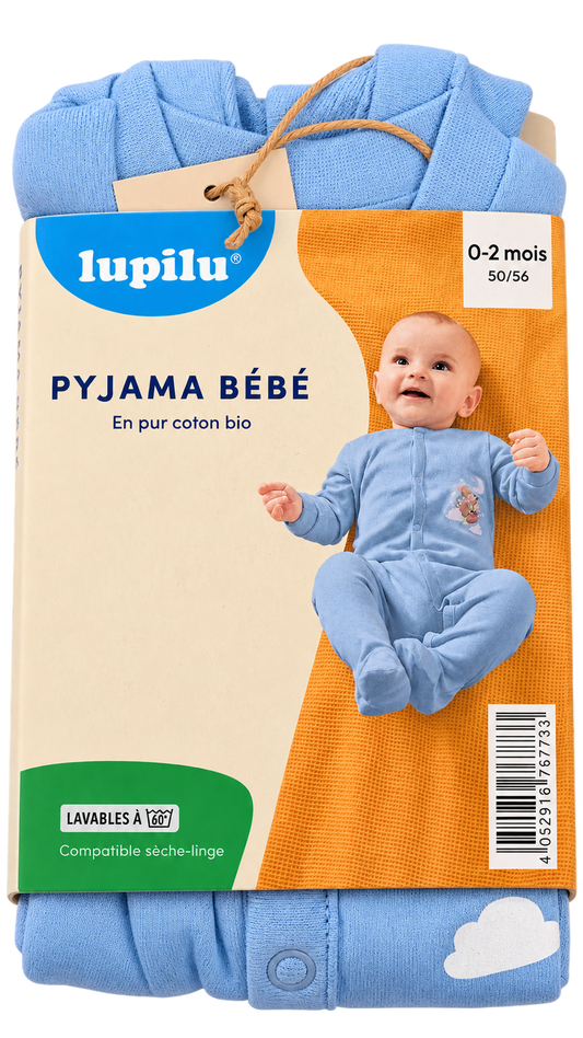Lupilu Baby Organic Cotton Sleepsuit – Light Blue