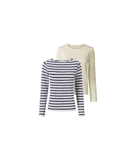 Esmara Women’s Long-Sleeve Tops 2-Pack – White & Black Stripe