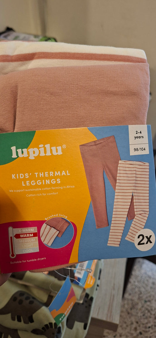 Lupilu Kids’ Thermal Leggings 2-Pack – Pink & Striped