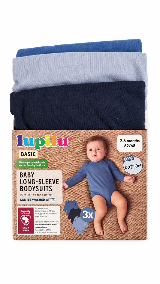 Lupilu Baby Long-Sleeve Bodysuits – 3 Pack