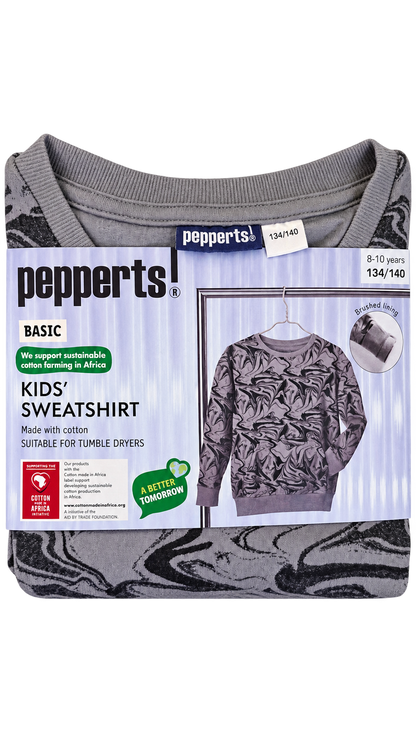 Pepperts Kids’ Sweatshirt – Grey Marble Print(fleece inside)