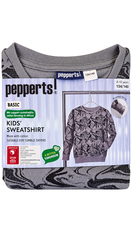 Pepperts Kids’ Sweatshirt – Grey Marble Print(fleece inside)