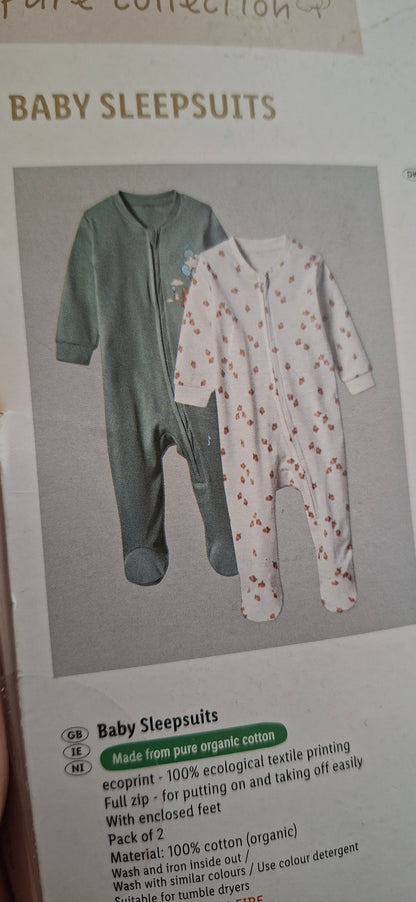 Lupilu Pure Collection Baby Sleepsuits – 2 Pack