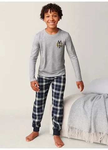 Pepperts Kids’ Pyjama Set – Grey & Navy Check