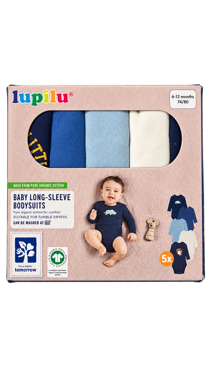 Lupilu Baby Long-Sleeve Bodysuits – 5 Pack
