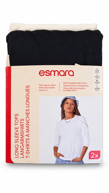 Esmara Women’s Long-Sleeve Tops – 2 Pack(Navy and White)