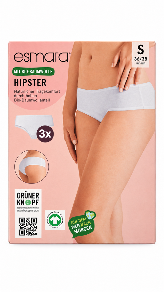 Esmara Women’s Organic Cotton Hipster Briefs 3-Pack – White